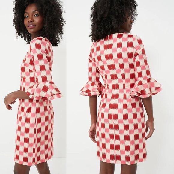 Autumn Adeigbo NEW Rose Lenore Pink Check Half Sleeve Cocktail Mini Dress Size 0 - Picture 2 of 11